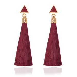 Geometric Triangle Long Tassel Earrings Burgundy